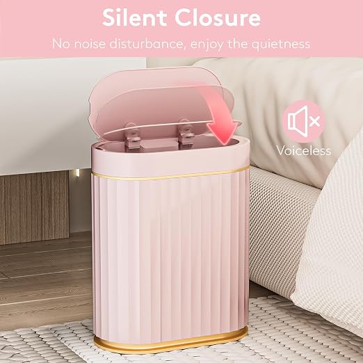 ELPHECO Sensor Trash Can 2 Gallon Waterproof Motion Sensor Trash Can, Automatic Bathroom Trash Bin, Slim Garbage Can for Dorm Room, Pink Gold - Image 3