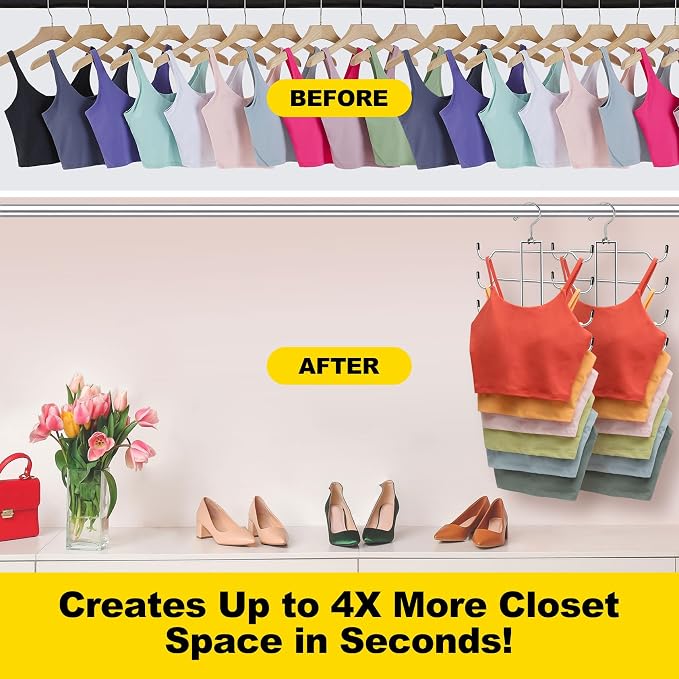 1 Pack Tank Top Hanger Space Saving, Closet-Organizer-and-Storage for Small Space, Non-Slip 6-Tier Hanging Sport Bras Holder, Dorm-Room-Essentials-for-College-Students-Girls Camisoles Swimsuits Dress - Image 2
