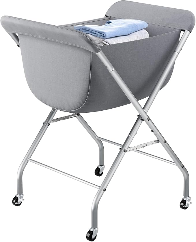 ELYKEN Laundry Cart with Wheels, 33”H Easy Rolling Laundry Hamper with Removable Liner Bag, Sturdy Metal Frame Clothes Basket with 4 Casters and 2 Brakes by ELYKEN