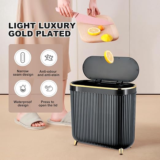 Supteron Bathroom Trash Can with Lid 3.1 Gallon Narrow Trash Can Small Plastic Trash Bin 12 Liter Rectangular Plastic Garbage Can with Press Type Lid for Bedroom Bathroom - Image 3