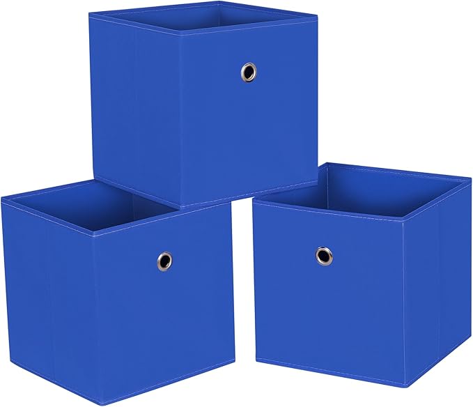 Foldable Storage Cubes Bins ,11 Inch Cloth Storage Cube Fabric Storage Box Cubes Organizer Baskets with Handles for Home Organizer Set of 3 (Dark Blue) by NieEnjoy