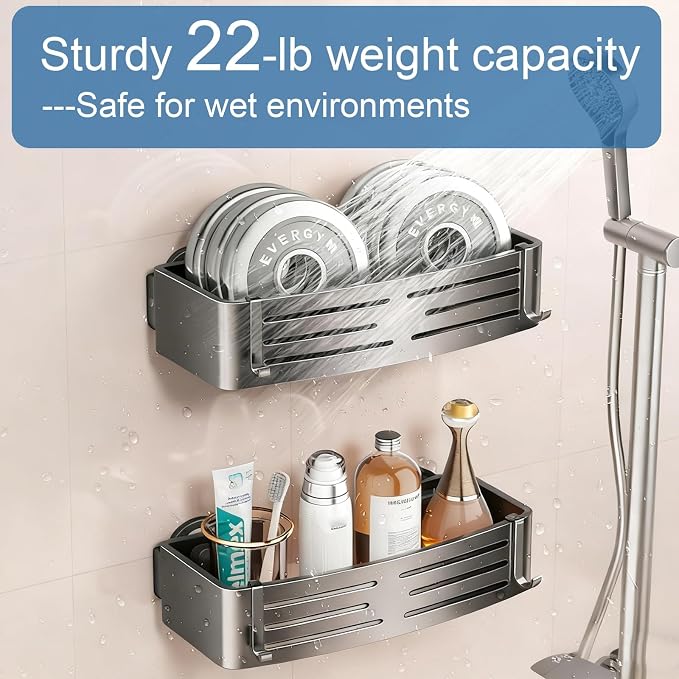 2Pcs Suction Cup Shower Caddy,Upgrade Extra-Strong Suction Shower Shelves with Hooks,No Drilling Waterproof & Rustproof Bathroom Organizers and Storage,Reusable Shower Racks for Shampoo and Toiletries - Image 5