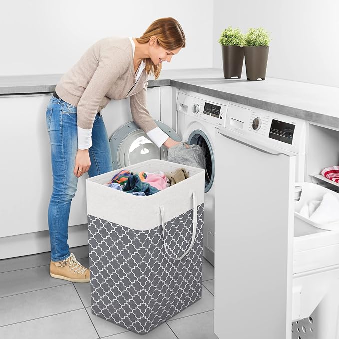 StorageRight Laundry Basket Hamper Large Collapsible Laundry Hamper with Easy Carry Handles，Freestanding Clothes Hampers for Laundry, Bedroom, Dorm, Clothes, Towels, 75L, Clover Grey - Image 6