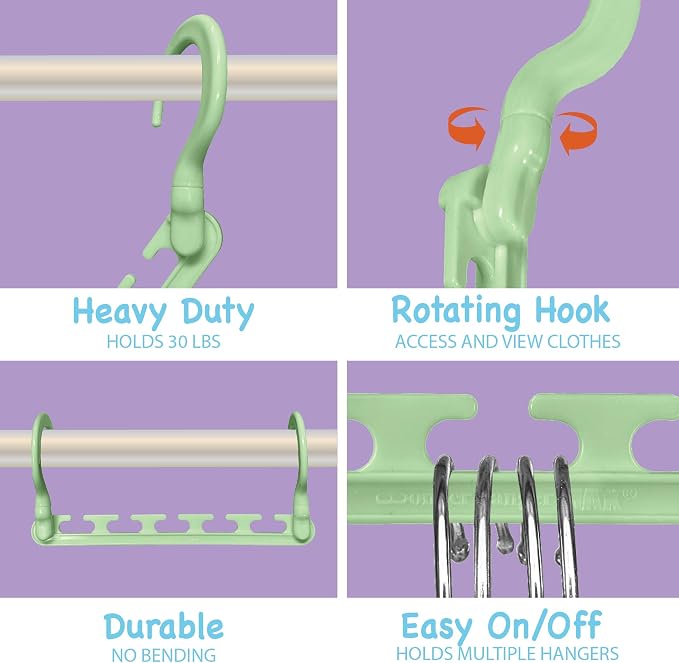 Wonder Hanger Max 10-Pack Space Saving Hangers, Reinforced Hooks Swivels 360°, Cascading Hanger, Teens, College Dorms, Kids & Closet Organizer, Assembled – Pastel Green - Image 3