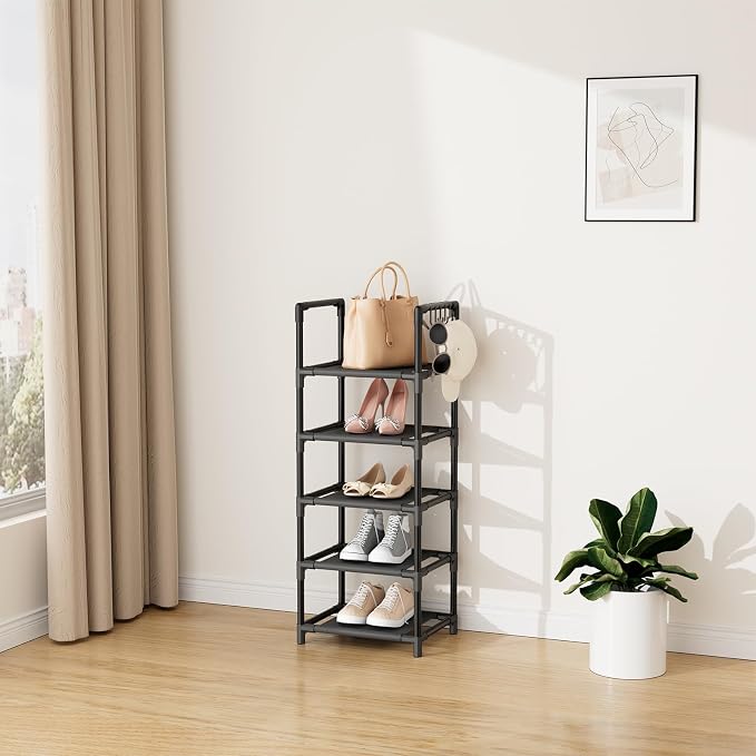 LANTEFUL Narrow Shoe Rack 5 Tier Shoe Shelf Storage for 5-10 Pairs Shoe and Boot, Sturdy Shoe Storage Space Saving Corner Shoe Rack Organizer for Closet, Entryway, Living Room, Black - Image 7