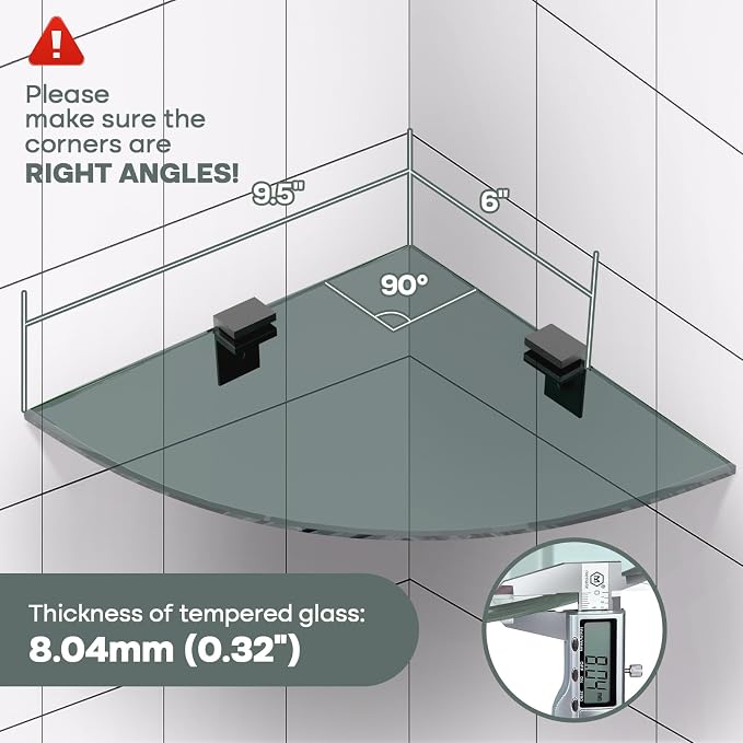 Bakzon 2-Pack Glass Shelf Shower Caddie, Shower Shelves for Inside Shower, Drilling Free Adhesive Wall Mounted Bathroom Organizer Shelves with Aluminium Brackets, Black - Image 2