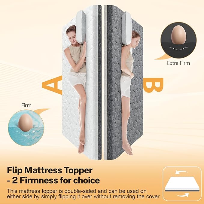 Extra Firm Mattress Topper Queen Size 3 Inch, Firm to Extra Firm Mattress Pad with Dual Sides Flippable for Back Pain Relief, High-Density Support Bed Topper with Washable Cover,CertiPUR-US, 80" x 60"