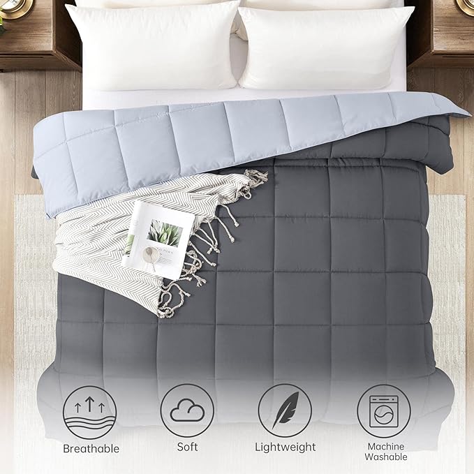 Homelike Moment California King Comforter - Grey Duvet Insert Down Alternative Bed Comforter, Lightweight Bedding Comforters Cal King Size Quilted Soft All Season Reversible Dark Gray/Light Grey