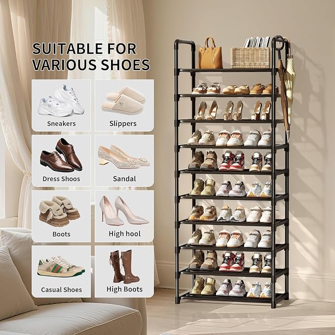 Shoe Rack, 10 Tier Shoe Storage Organizer,Fit 30-35 Pairs Shoes,Metal Tall Shoe Shelf for Closet,Entryway, Hallway,Garage,Bedroom,Cloakroom - Image 6