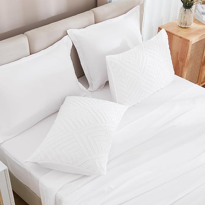 Andency Oversized King Size Comforter Set with Sheets White - 7 Pieces Bed in a Bag Oversized King Boho Tufted Lightweight Bedding Sets with Comforter, Sheets, Pillowcases & Shams