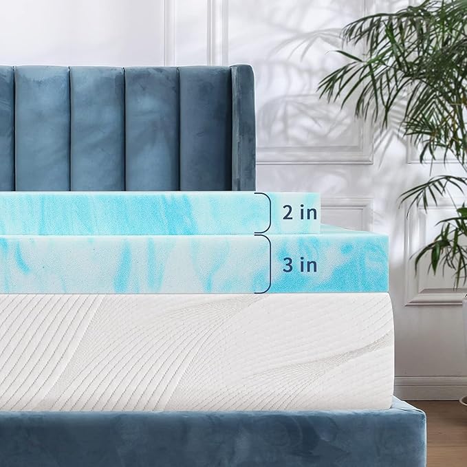 Mattress Topper for Twin Bed, Gel Swirl Memory Foam Soft Bed Topper for Back Pain, 2 inch, Light Blue