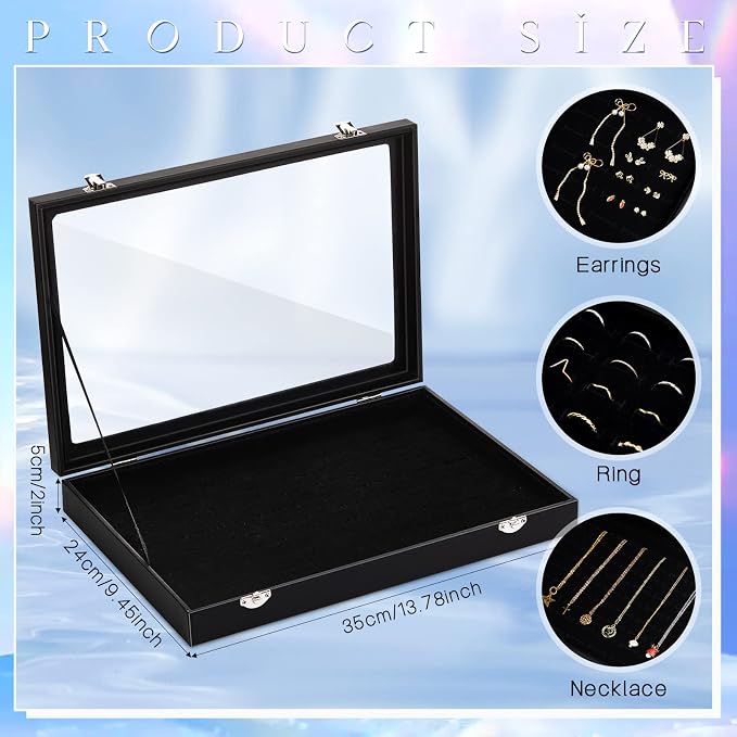 Yinkin 2 Pcs 100 Slots Ring Organizer Box with Transparent Glass Lid Necklace Display Tray Ring Case Velvet Jewelry Holder(Ring) - Image 2