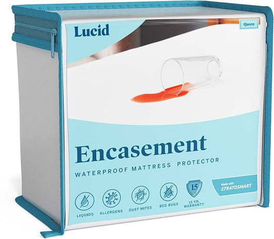 LUCID Zippered Mattress Encasement – Waterproof Twin XL Size Mattress Protector – Fits Mattresses 6 to 18 Inches with Secure Elastic – Shields All 6 Sides – Quiet cover – White