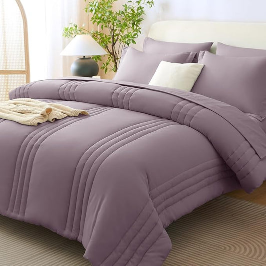 CozyLux Queen Comforter Set - 7 Pieces Bed in a Bag Dusty Purple Comforter Set with Sheets Luxury Bed Set All Seasons, Soft Bedding Set with Down Alternative Comforter, Sheets, Pillowcases & Shams