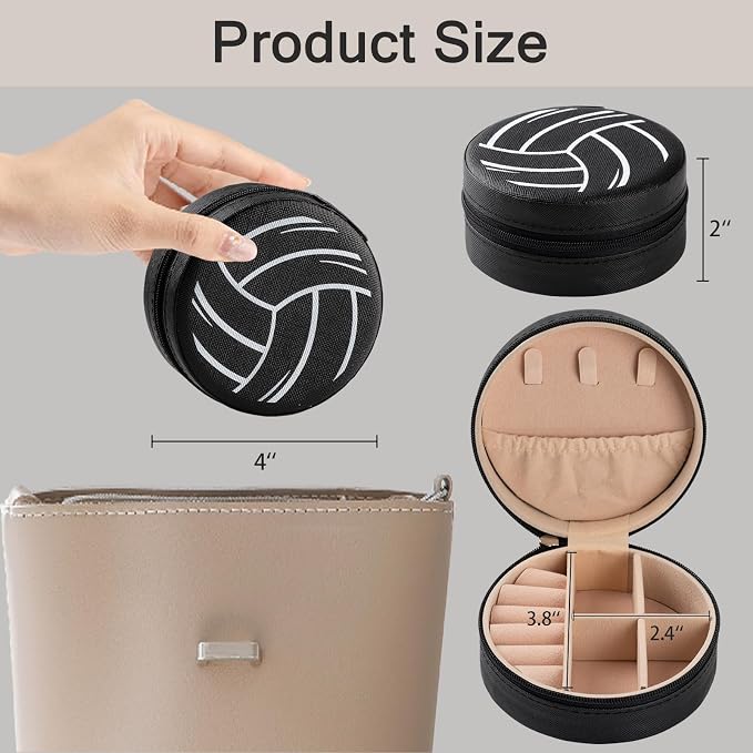 6 Pack Volleyball Mini Travel Jewelry Case Portable Black Round Volleyball Stuff Jewelry Organizer Storage Case for Team Athletes & Sports Enthusiasts Christmas Events & Milestones - Image 3