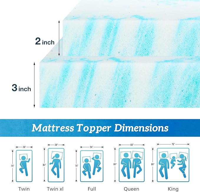 Sweetcrispy Mattress Topper Twin XL - 2 Inch Memory Foam Cooling Gel Infused Bed Topper for Back Pain, CertiPUR-US Certified