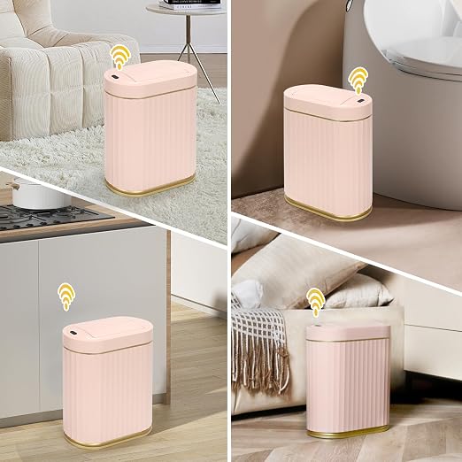 ELPHECO Bathroom Trash Can with Lid Butterfly, Motion Sensor Trash Can Bathroom Decor Automatic Garbage Can Wastebasket Bathroom Accessories, Kitchen, Living Room, Office, Pink Gold - Image 2