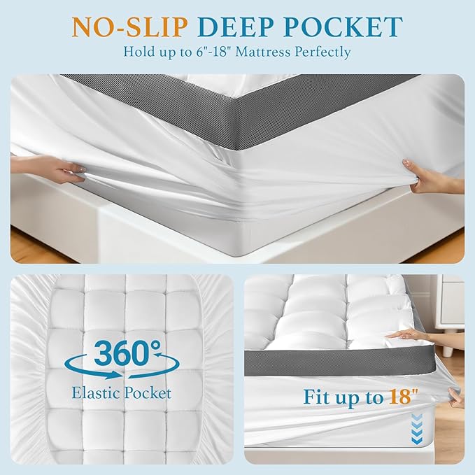 4 Inch Memory Foam Mattress Topper, Cooling Extra Thick 2000 GSM Pillow Top Mattress Pad for Back Pain Relief,Soft Breathable Mattress Cover for Fluffy Shredded Memory Foam Filled,(King, 78"x80")