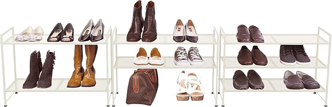 Simple Houseware 3-Tier Stackable Mesh Shoe Rack, White - Image 4