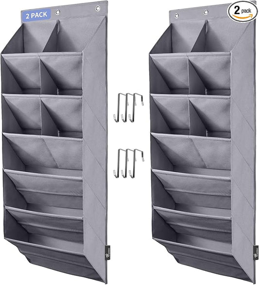 FENTEC 2 Pack Over the Door Shoe Organizer, Hanging Shoe Organizer, 6-Tier Large Deep Pockets Door Shoe Rack with 3 Hooks Shoe Organizer for Shoes, Sneakers, and Home Accessories, Grey by Fentec