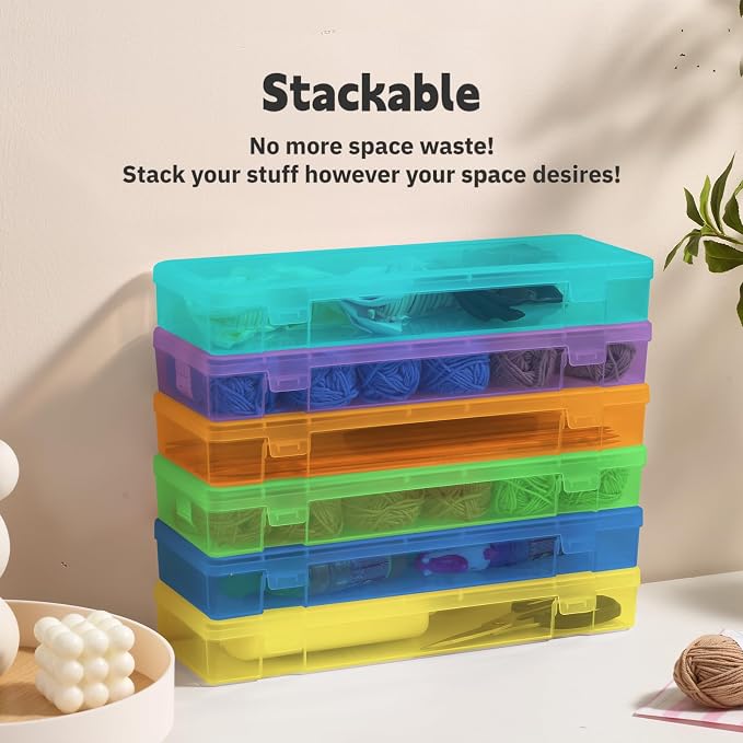 novelinks Plastic Clear Storage Containers for Organizing, Craft Storage Organizers and Stackable Storage Bins with Lids for Pencil Box, Bead, Cookie Cutter, Board Game (6 Pack Large -Color) - Image 2