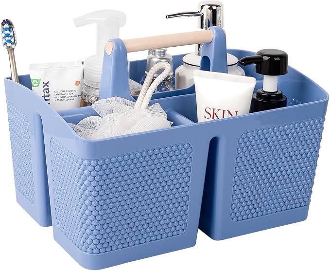 rejomiik Portable Shower Caddy Basket Plastic Cleaning Caddy Organizer Storage Tote with Handle for Bathroom, College, Dorm Room Essentials, Dark Blue by rejomiik