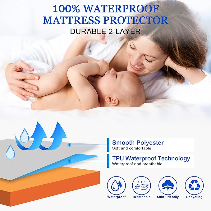 Sufdari Waterproof Mattress Protector, Mattress Cover Twin Size for Bed,18" Deep Pocket Fitted Sheet Style Mattress Protector with Elastic Rubber Band-Orange,Twin