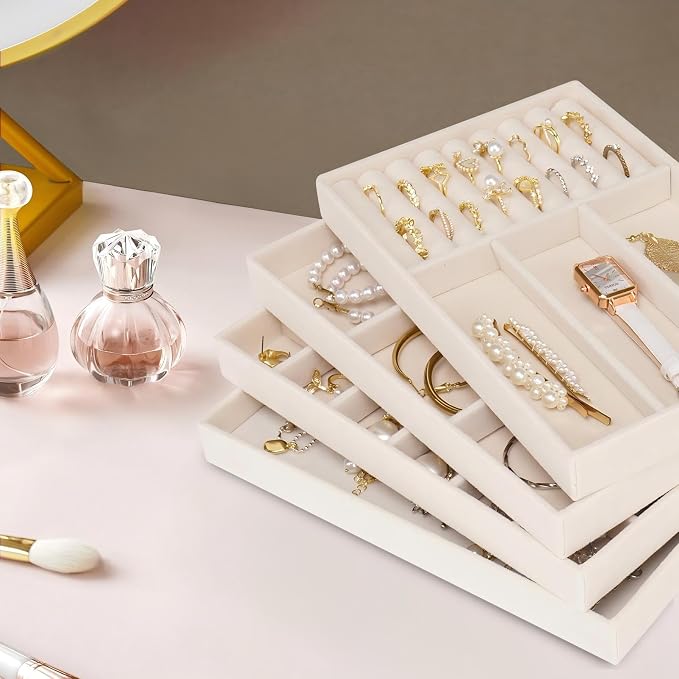 Cirhy Velvet Jewelry Drawer Organizer Trays – Stackable Jewelry Trays for Drawers, Set of 4 Jewelry Organizer for Drawer Inserts, Display Storage Box for Earrings, Rings, Necklaces, Bracelets - Image 8