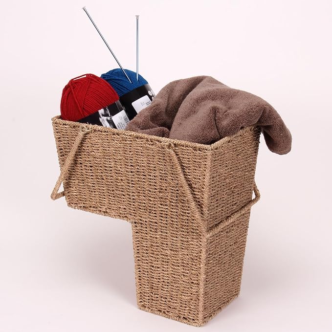 Household Essentials Wicker Stair Basket with Handles, Handwoven Seagrass, Natural - Image 6