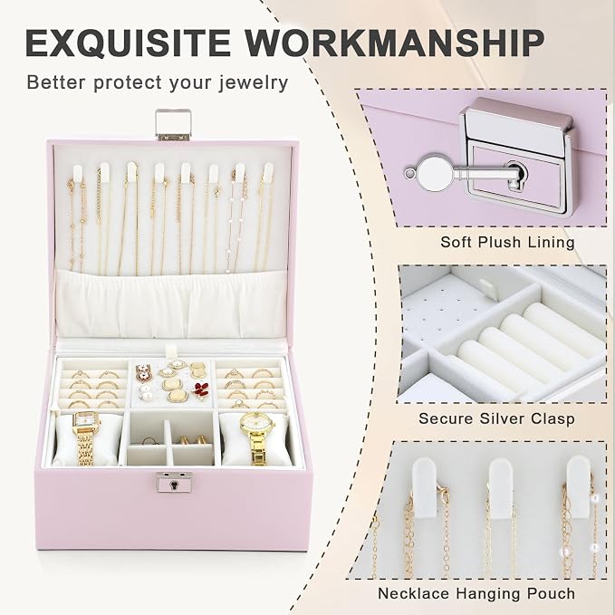 Jewelry Organizer Boxes for Women,Travel Jewelry Case, 2 Layers Removable Jewelry Box,Storage for Necklace, Bracelet, Earring,Rings,Jewelry Box Gifts for Women Girls - Image 4