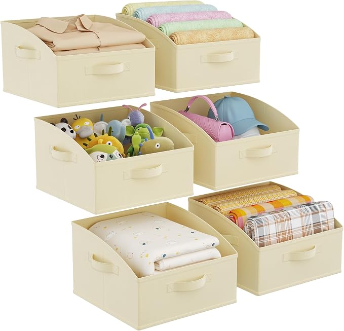 Lifewit Trapezoid Closet Storage Bins for Shelf, 6 Packs Non-woven Closet Organizer Baskets with Handles, Foldable Clothes Containers Boxes for Clothing, Book, Purse, 16L, Medium, Beige by Lifewit