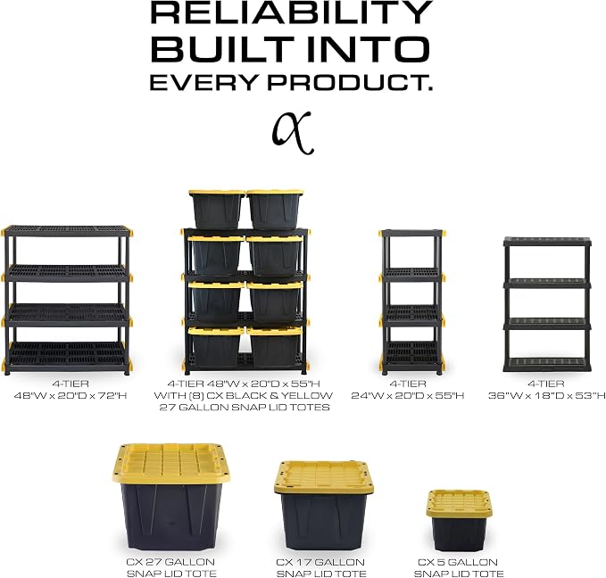 CENTREX CX 4-Tier Heavy Duty Plastic Storage Shelves that Support up to 150lbs/shelf, Organization and Storage, Weather-Resistant Design, Easy Assembly, 2 Pack, Black (53”H x 36”W x 18”D) - Image 5