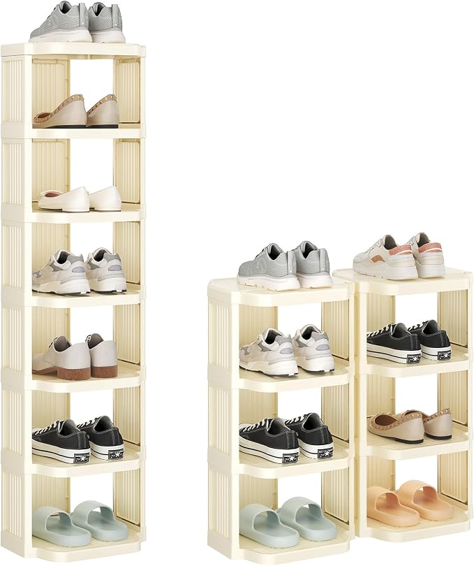 Kitstorack Vertical Shoe Rack: 8 Tiers Stackable Shoe Rack for Closet DIY Free Standing Shoe Organizer Small Shoe Shelf for Small Spaces and Narrow Spaces Plastic, White by Kitstorack