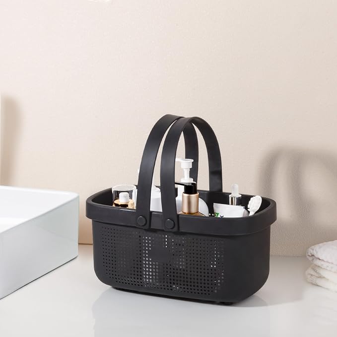 JiatuA Plastic Storage Basket with Handle Portable Shower Caddy Tote Organizer Basket Bin for Bathroom Kitchen Dorm Room Bedroom, Black - Image 2