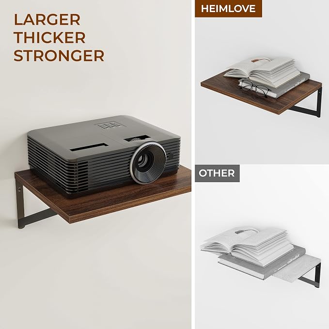 Heimlove Deep Floating Shelves for Wall, 12 Inch Deep Floating Shelves Set of 3, 16W x 12D Wood Wall Shelves, Wide Wood Shelves with Metal Bracket for Living Room, Kitchen, Office, Bedroom - Walnut - Image 5