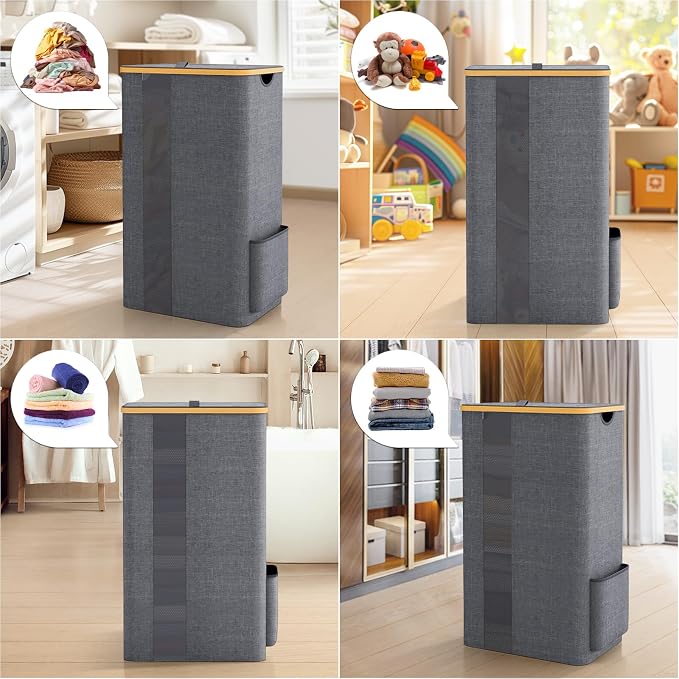 BlissTotes Laundry Basket with Lid, 100L Clothes Laundry Hamper with Handles and Removable Laundry Bag, Breathable Design Hamper with Lid for Bedroom, Bathroom, Dorm, Laundry Room - Light Grey - Image 8