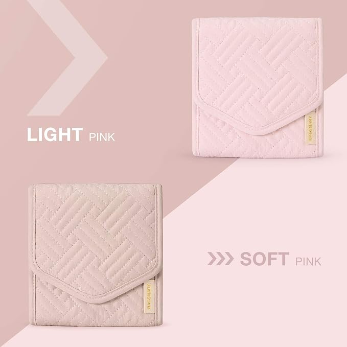 BAGSMART Travel Jewelry Organizer Case Foldable Jewelry Roll for Journey Rings, Necklaces, Earrings, Bracelets,Mini,Light Pink - Image 6