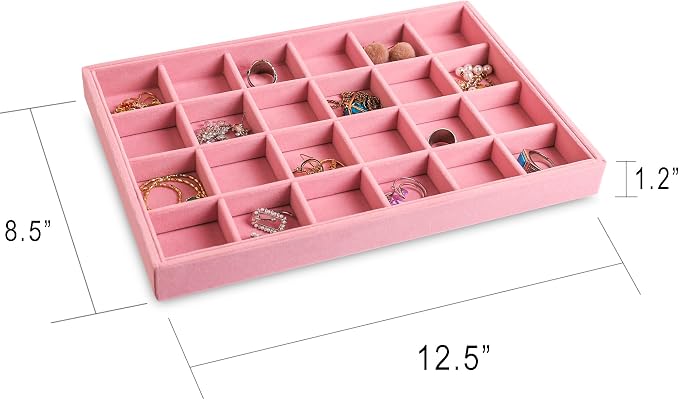 Frebeauty Stackable Velvet Jewelry Organizer Trays for Drawers Inserts Jewelry Storage Tray Display Case, Stud Earrings Bracelets Necklace Rings Accessories Trays for Women(Set of 4)(Pink) - Image 2