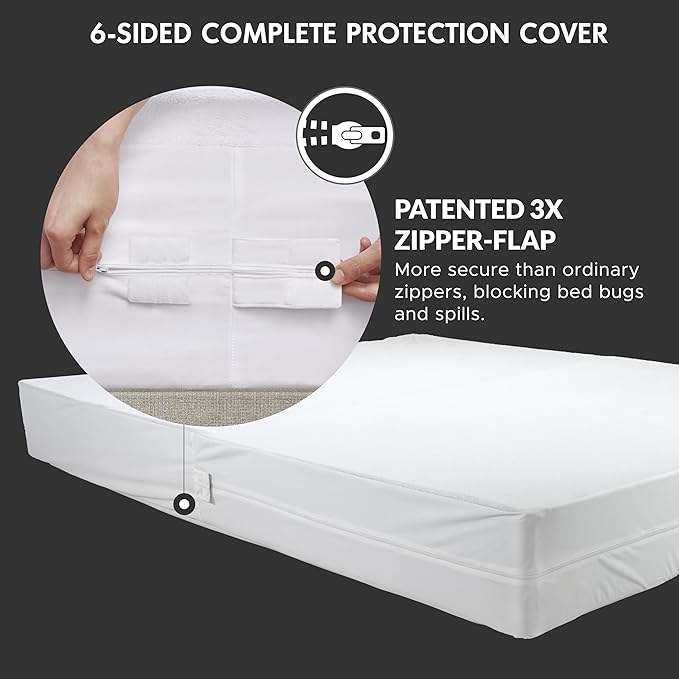 Twin XL Size Mattress Encasement, 15-18" Deep Pocket, Six-Sided Zippered Mattress Protector with 3M Scotchgard Stain Release, Waterproof & Breathable Cover