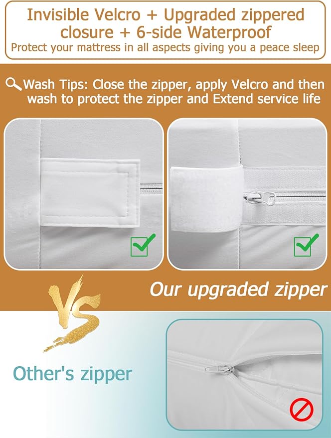 Bedecor Zippered Queen Mattress Protector Cover for 16"-18" Depth Mattress,Fully Encased Liquid Proof Urine Pee Protection Breathable Smooth Incontinence Pet Baby Potty Training