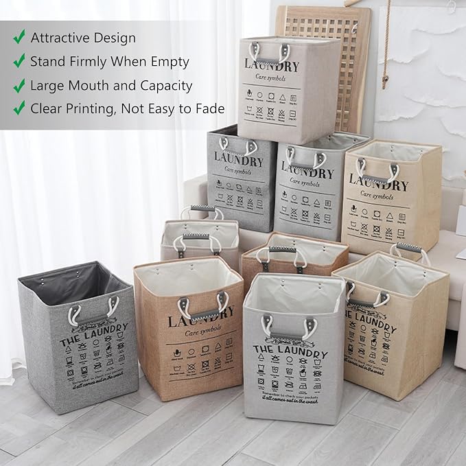 Small Laundry Basket, 50L Foldable Laundry Hamper Organizer with Handles, Fashion Portable Laundry Basket in Bedroom, Laundry Room, Closet, Bathroom, College Dorm (Light Gray) - Image 3