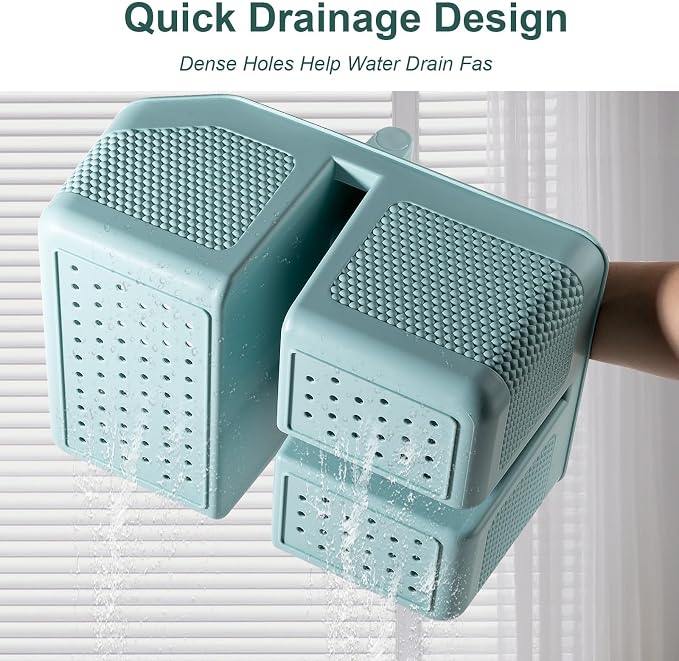 rejomiik Shower Caddy Portable with Bamboo Handle, Plastic Basket Cleaning Caddy Organizer Storage Tote for Bathroom, College, Dorm Room Essentials, Blue - Image 4