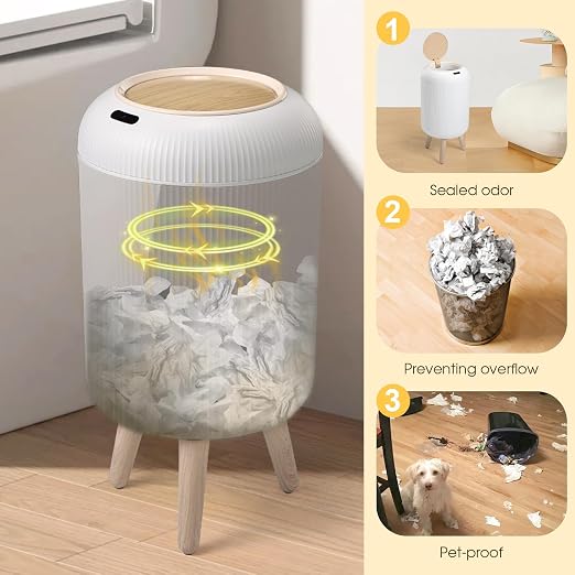 Automatic Motion Sensor Bathroom Trash Can with Lid, 3 Gallon / 11L Touchless Trash Garbage Bin with Removable Legs for Kitchen, Bedroom, Office, Small Trash Cans Trashcan Wastebasket-White - Image 4