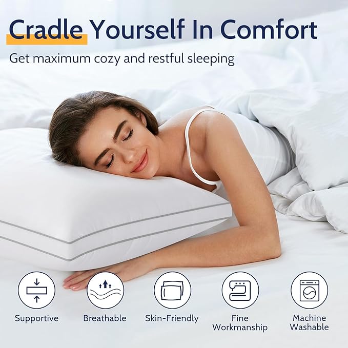 ROUMEA Pillows Standard Size Set of 4,Gusseted Bed Pillows 4 Pack, Luxury Hotel Quality, Supportive Standard Pillows with Soft Down Alternative for Back Stomach Side Sleepers, Machine Washable