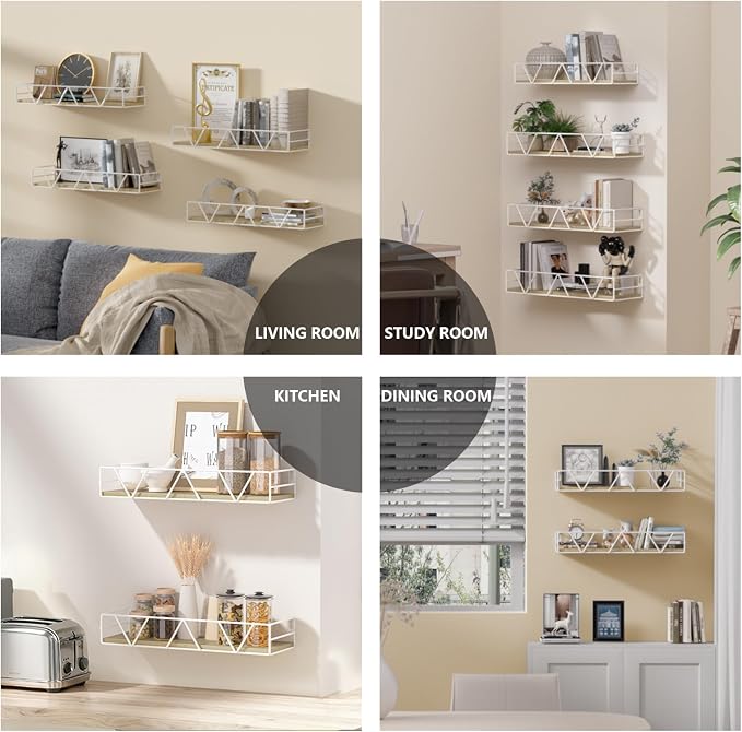 Amaoot Floating Shelves Set of 3, Home Wood Wall Shelf, Farmhouse Shelf for Bedroom, Wall Mounted Floating Shelf for Living Room, Bedroom, Bathroom, Kitchen, Office (Gray-4pcs) - Image 6