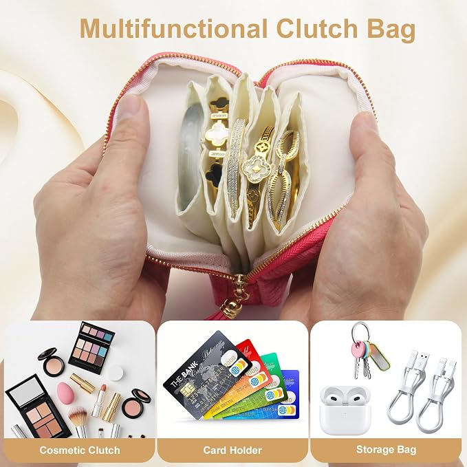 Small Travel Jewelry Case, Mini Jewelry Box, Purse Organizer Pouches for Travel and Everyday Jewelry Organizer Storage (Pink) - Image 5