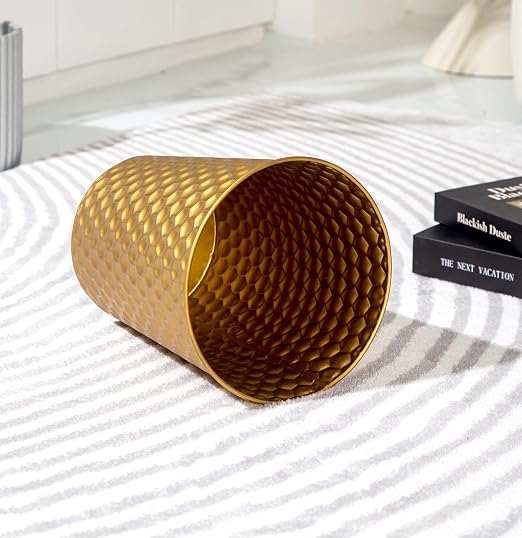 Venalys Small Metal Trash Can Wastebasket, Decorative Honeycomb Garbage Can Waste Basket, Modern Farmhouse Round Trash Bin for Bathroom, Bedroom, Kitchen and Office (Gold) - Image 9