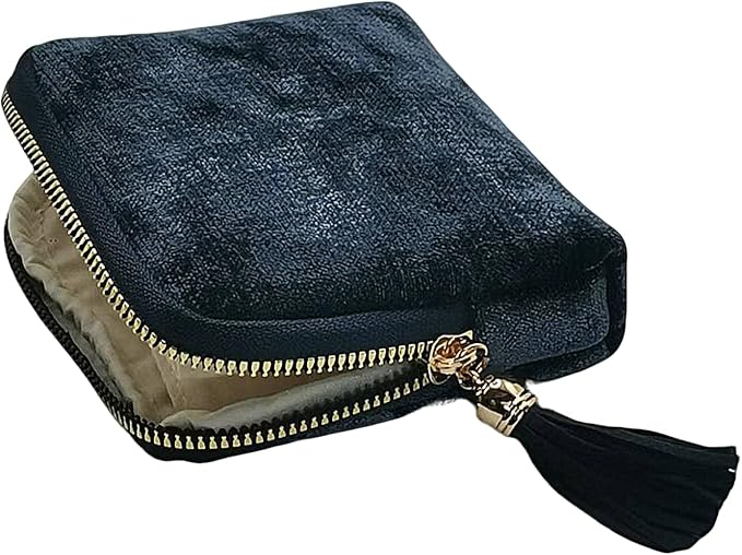 Small Travel Jewelry Case - Jewelry Travel Organizer Bag with Tassel Zipper for Bracelets, Necklaces, Bangles, Jewelry Organizer Storage Bag Gift for Women Girls - LJB001-Dark Blue - Image 3