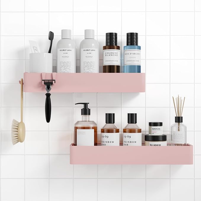 Kitsure Shower Caddy - 2 Pack Adhesive Shower Organizer, Rustproof Metal Shelves, No-Drill Bathroom Organizers and Storage, Pink, XX-Large by Kitsure