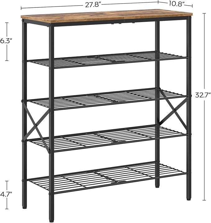 YATINEY 5-Tier Shoe Rack, Shoe Storage for Entryway and Closet, Free Standing Shoe Organizer with Metal Mesh Shelves, 16-20 Pairs of Shoes, Rustic Brown and Black SS05BR - Image 3